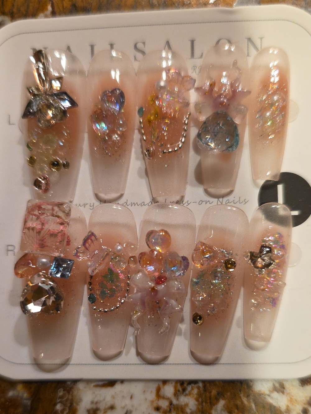 Nude Pink Crystal Embellished Press-On Nails Size Large